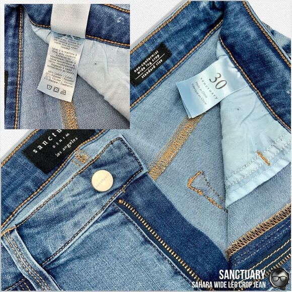 SANCTUARY SAHARA NON-CONFORMIST WIDE LEG CROP JEAN IN BLUE HORIZON WOMEN SIZE 30 - Picture 13 of 16